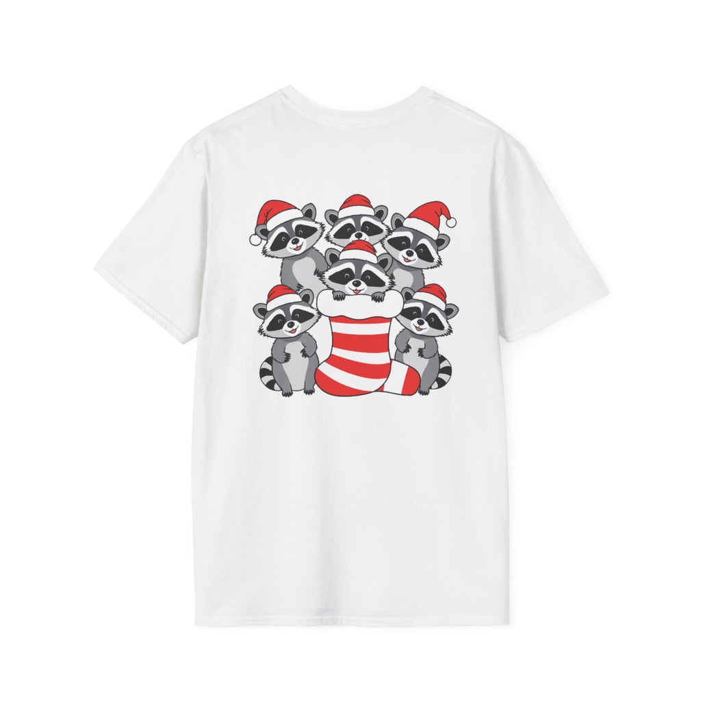 Cute Christmas Raccoons Shirt Funny Santa Hat Unisex Softstyle Tee Gift
