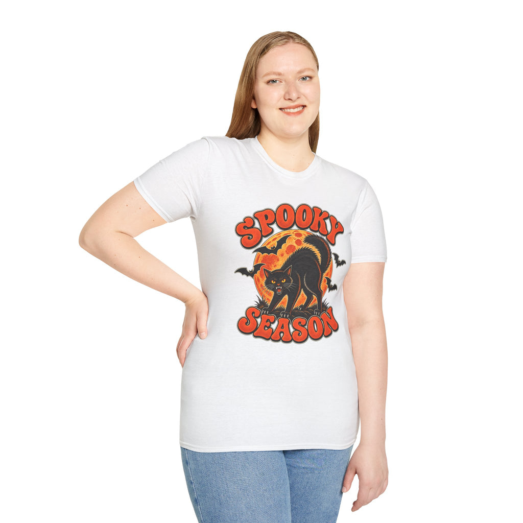 Retro Black Cat Halloween Shirt | Vintage Spooky Season Graphic Tee | Womens Halloween T-Shirt