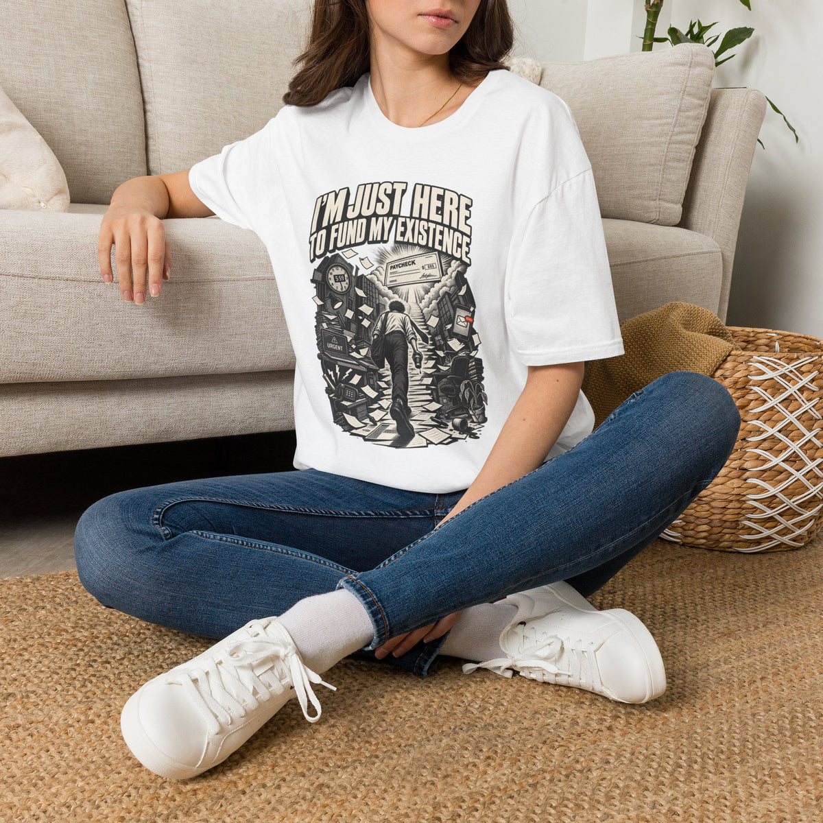 Funny Dark Humor Tshirt — Funny Office Tshirt Dark Humor Graphic Tee Unique Coworker Gift I'M JUST HERE TO FUND MY EXISTENCE Shirt