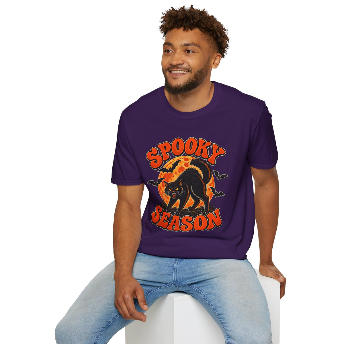 Retro Black Cat Halloween Shirt | Vintage Spooky Season Graphic Tee | Womens Halloween T-Shirt