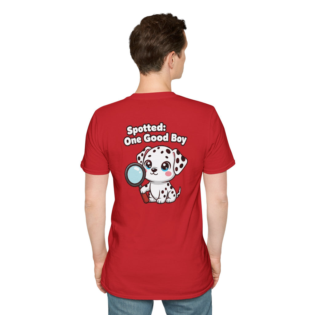 Cute Dalmatian Shirt Spotted: One Good Boy Funny Dog Lover Unisex Softstyle Tee Gift
