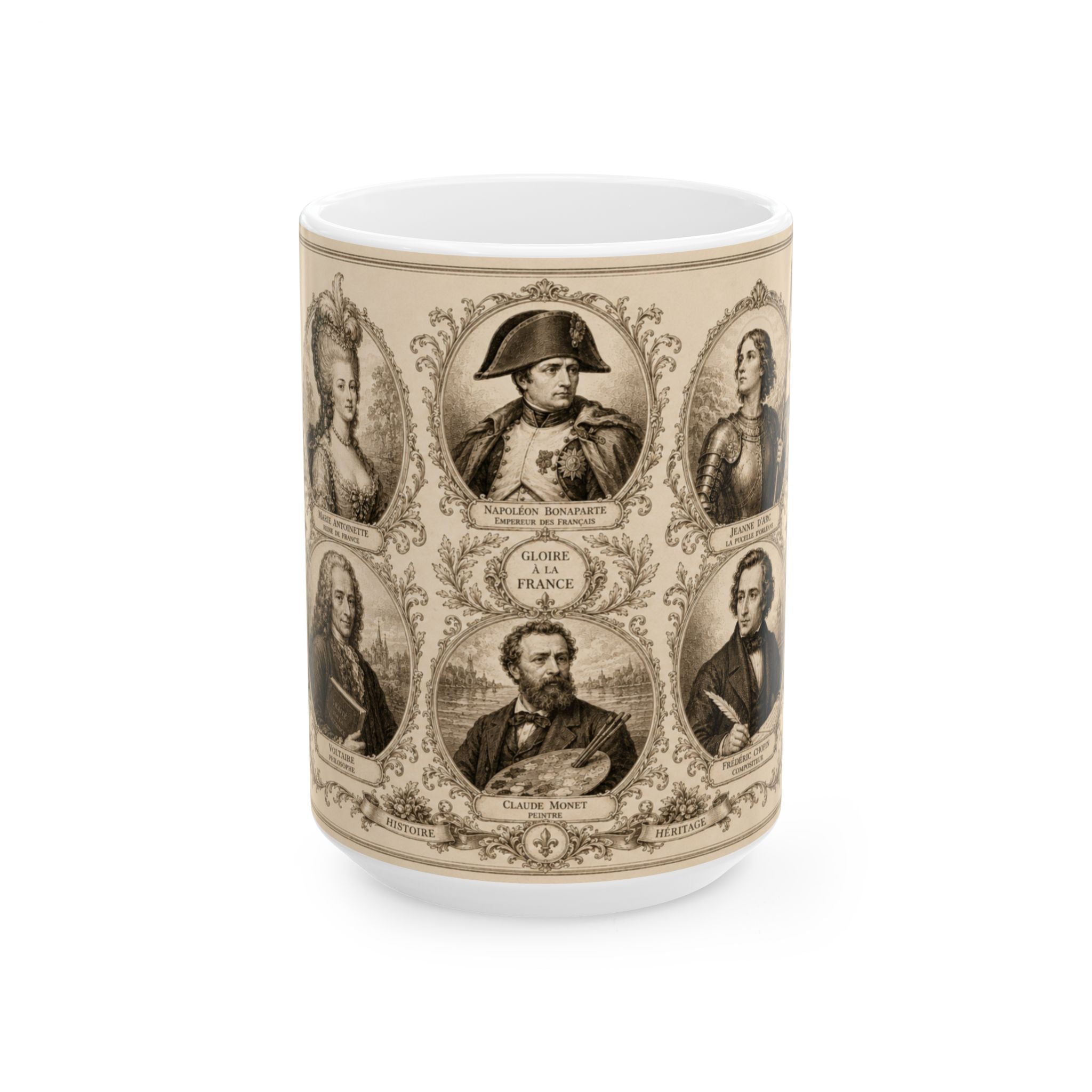 France Icons of History Mug Napoleon Marie Antoinette Voltaire Monet Best French Gift Ceramic Travel Mug