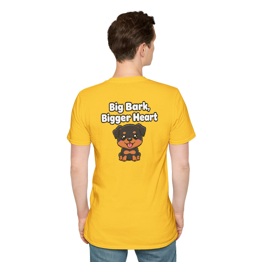 Cute Rottweiler Shirt Big Bark, Bigger Heart Funny Dog Lover Unisex Softstyle Tee Gift