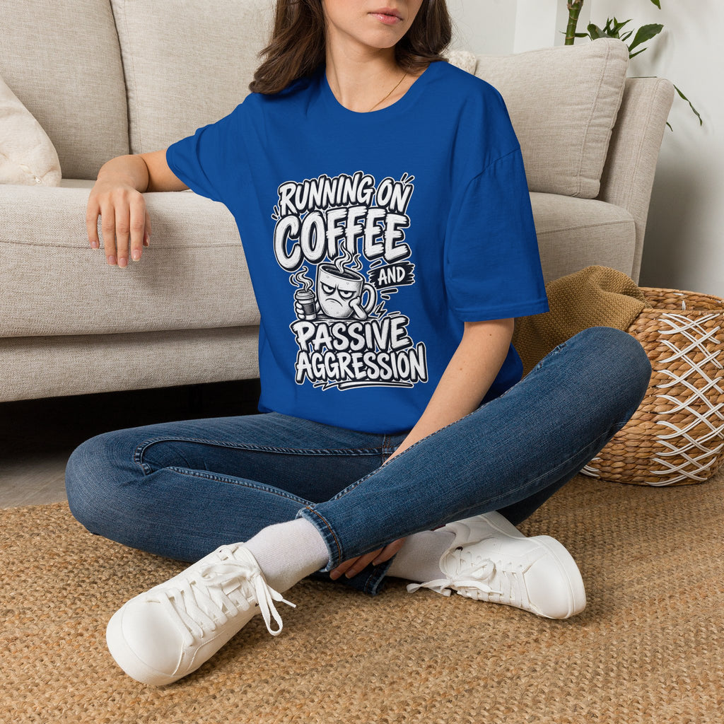 Funny Dark Humor Tshirt — Funny Office Tshirt Dark Humor Graphic Tee Unique Coworker Gift  RUNNING ON COFFEE AND PASSIVE AGGRESSION Shirt