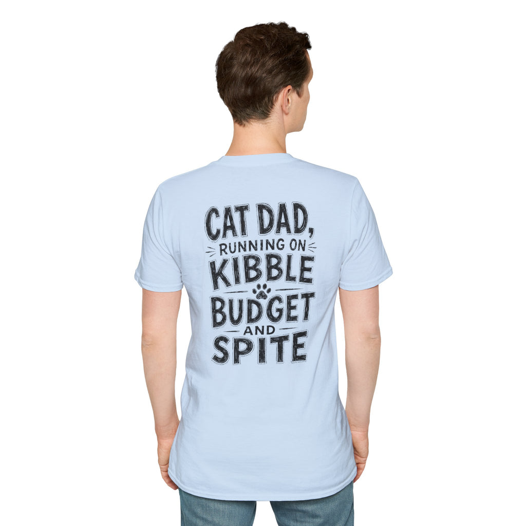 Cat Dad Shirt Running on Kibble Budget and Spite Dark Humor Tee Unique Gift Funny Tshirt
