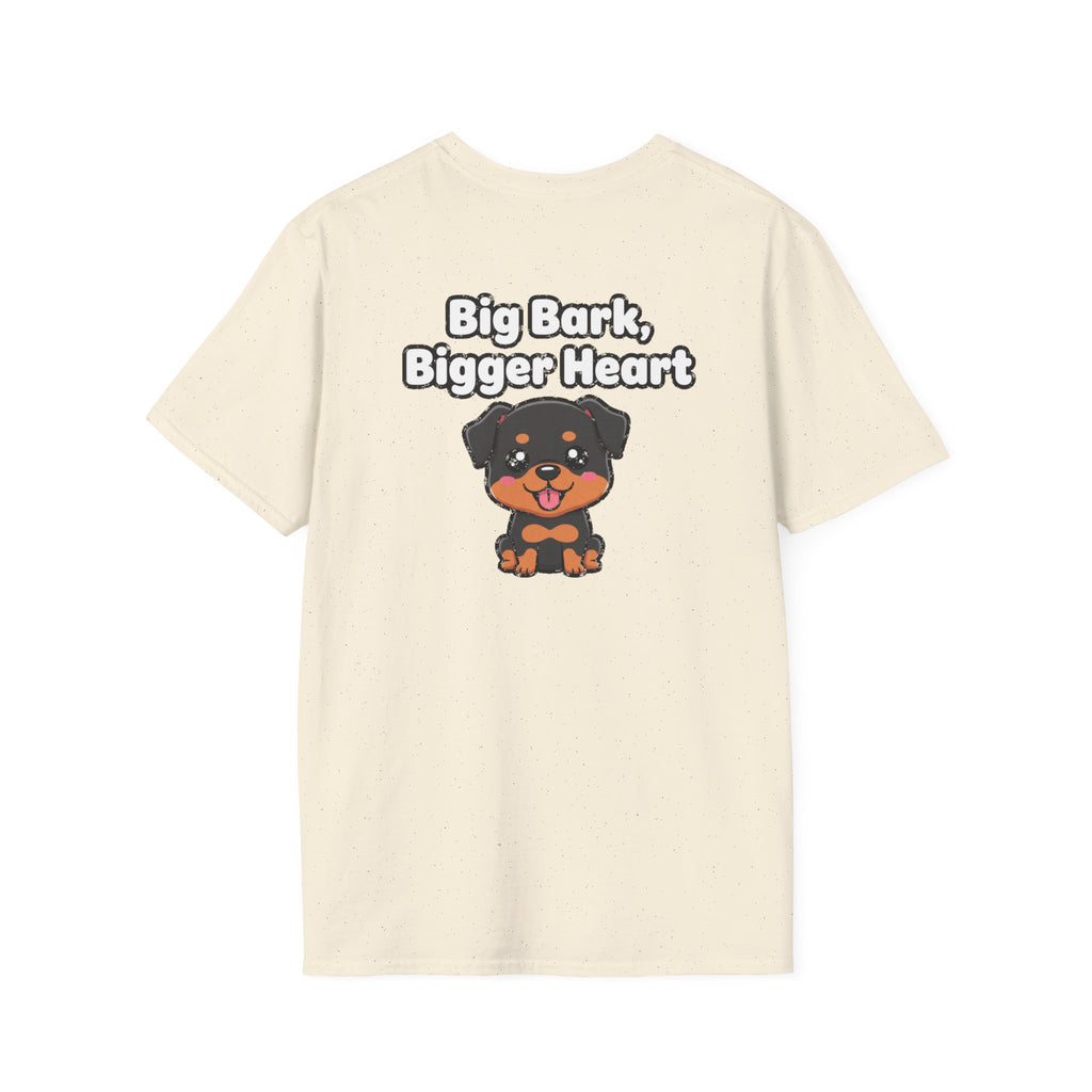 Cute Rottweiler Shirt Big Bark, Bigger Heart Funny Dog Lover Unisex Softstyle Tee Gift