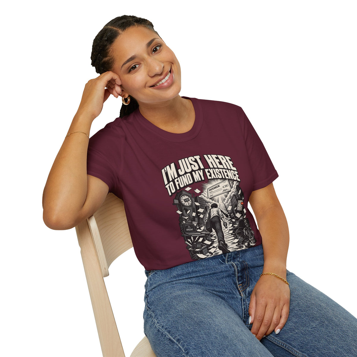 Funny Dark Humor Tshirt — Funny Office Tshirt Dark Humor Graphic Tee Unique Coworker Gift I'M JUST HERE TO FUND MY EXISTENCE Shirt