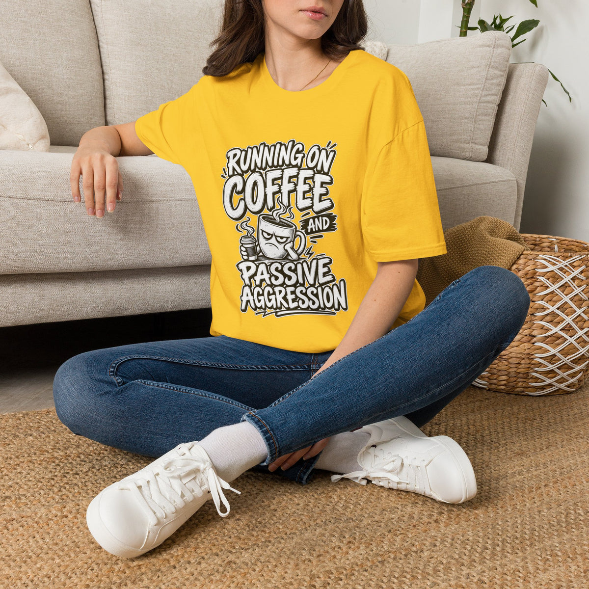 Funny Dark Humor Tshirt — Funny Office Tshirt Dark Humor Graphic Tee Unique Coworker Gift  RUNNING ON COFFEE AND PASSIVE AGGRESSION Shirt