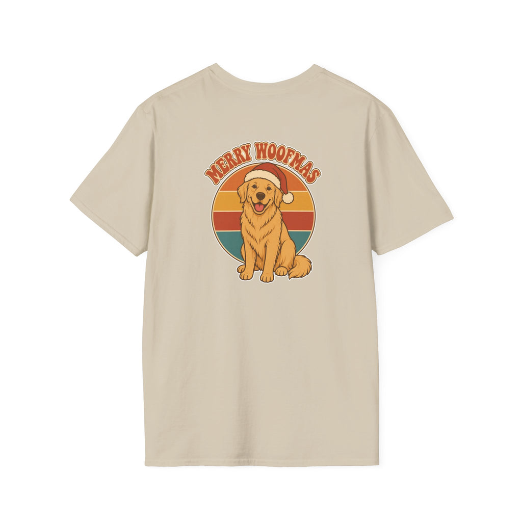 Retro Christmas Dog T-Shirt Merry Woofmas Vintage Dog Lover Shirt Unisex Softstyle Tee Christmas Gift