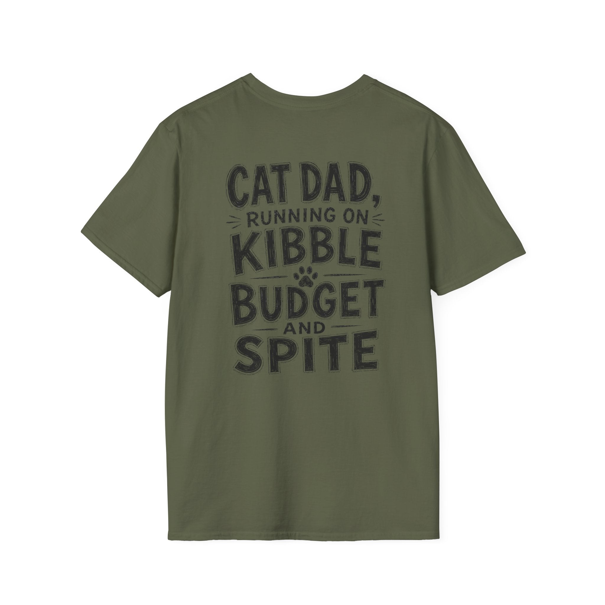 Cat Dad Shirt Running on Kibble Budget and Spite Dark Humor Tee Unique Gift Funny Tshirt