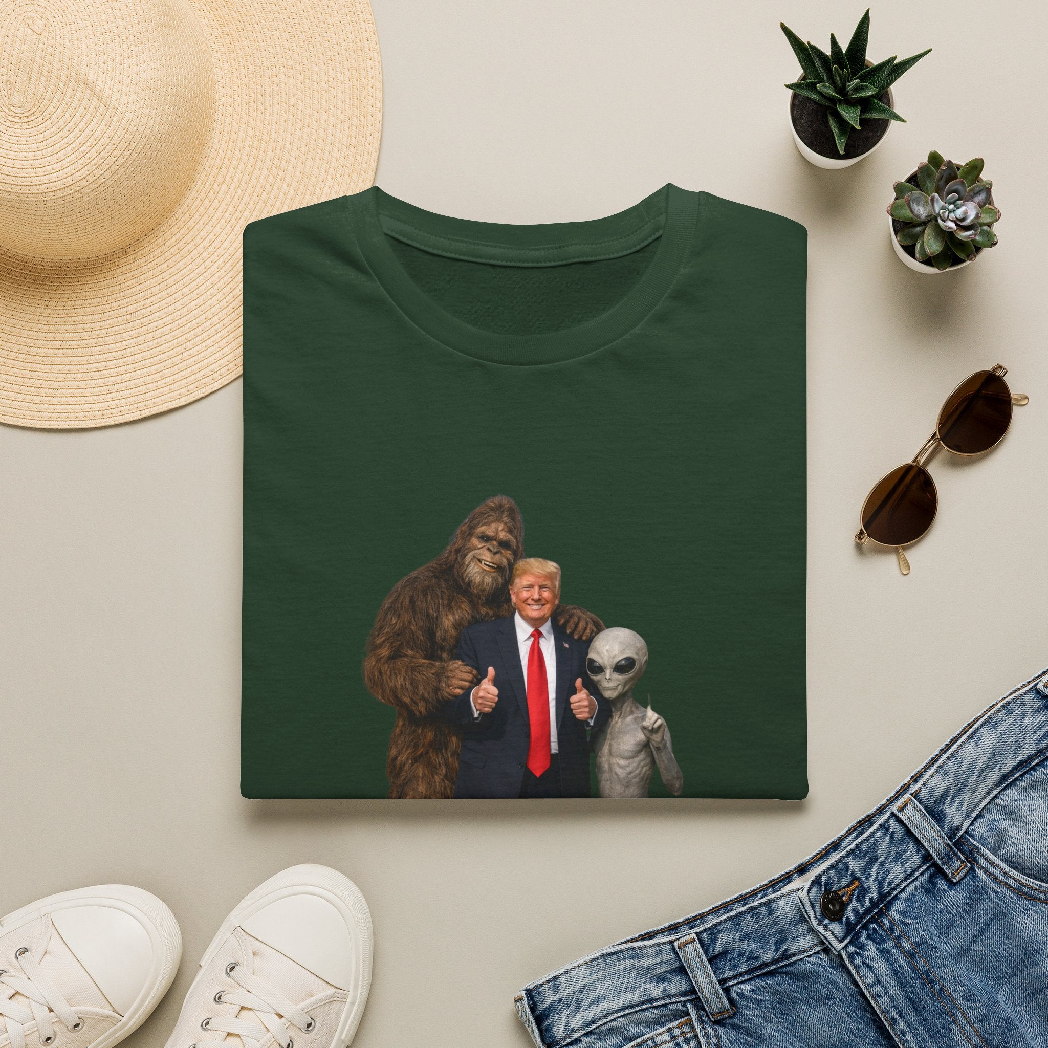 Funny Trump Bigfoot Alien UFO Weird Alien T-Shirt Unisex Softstyle T-Shirt Yeti