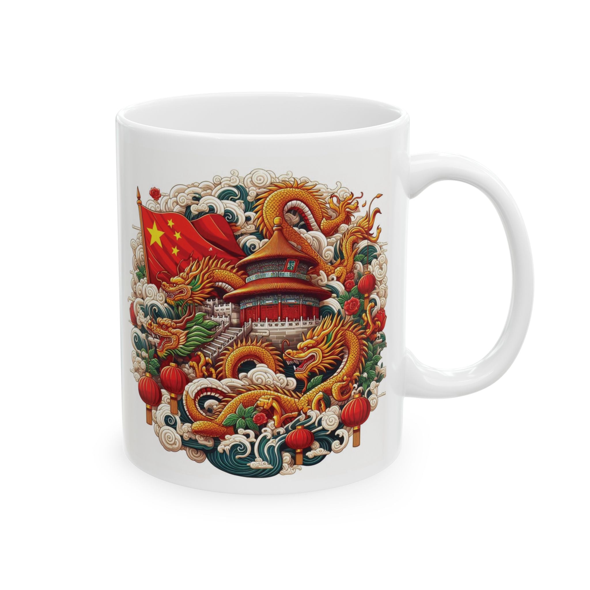 China Mug Chinese Dragon Flag Tea Coffee Cup Unique Gift Tourists Ceramic Mug 11oz