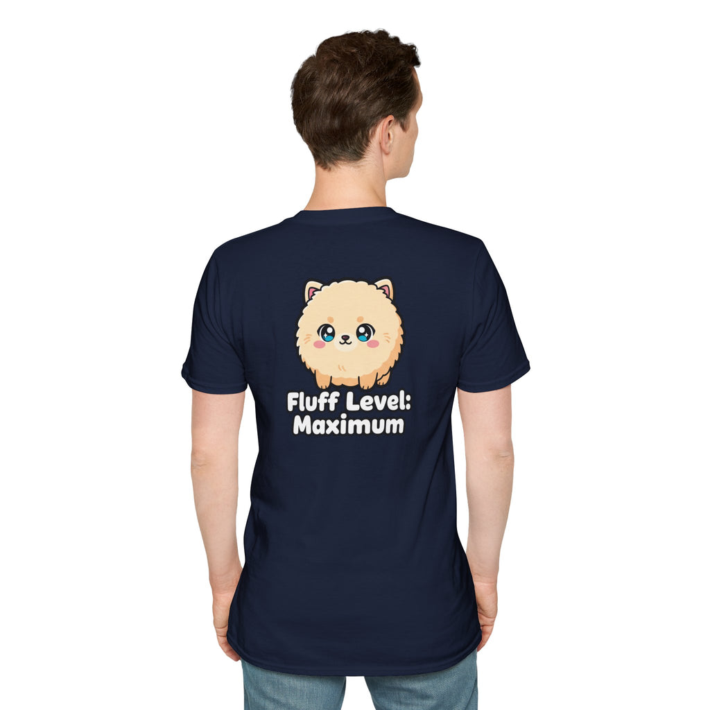 Cute Dog Pomeranian Shirt Fluff Level: Maximum Funny Dog Lover Unisex Softstyle Tee Gift