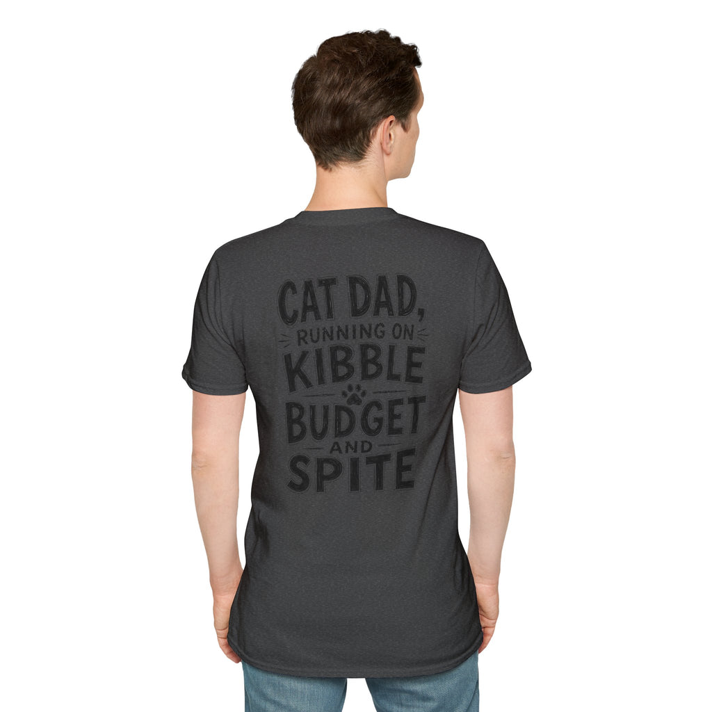 Cat Dad Shirt Running on Kibble Budget and Spite Dark Humor Tee Unique Gift Funny Tshirt