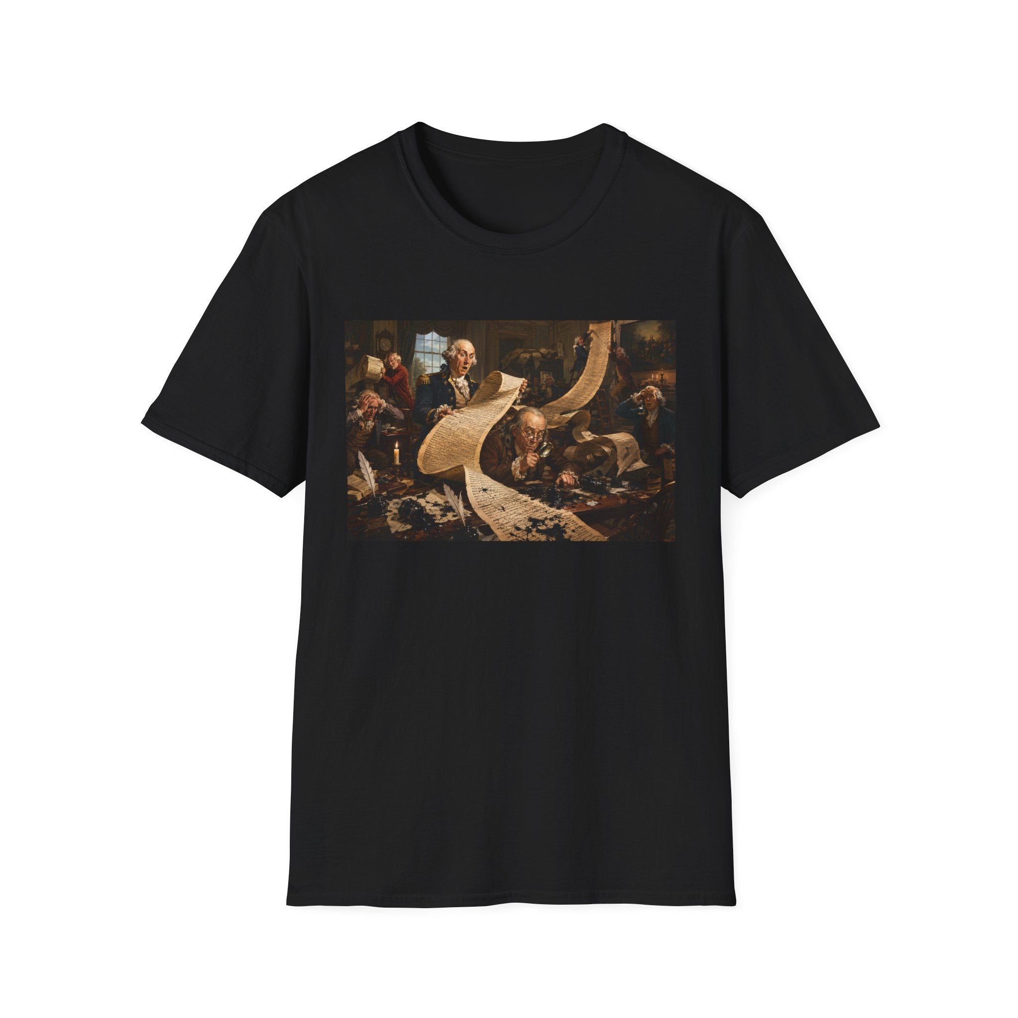 Funny USA Unisex Softstyle T-Shirt Giant Declaration Team Funny Patriotic T-Shirt United States of America Benjamin Franklin George Washington Tshirts