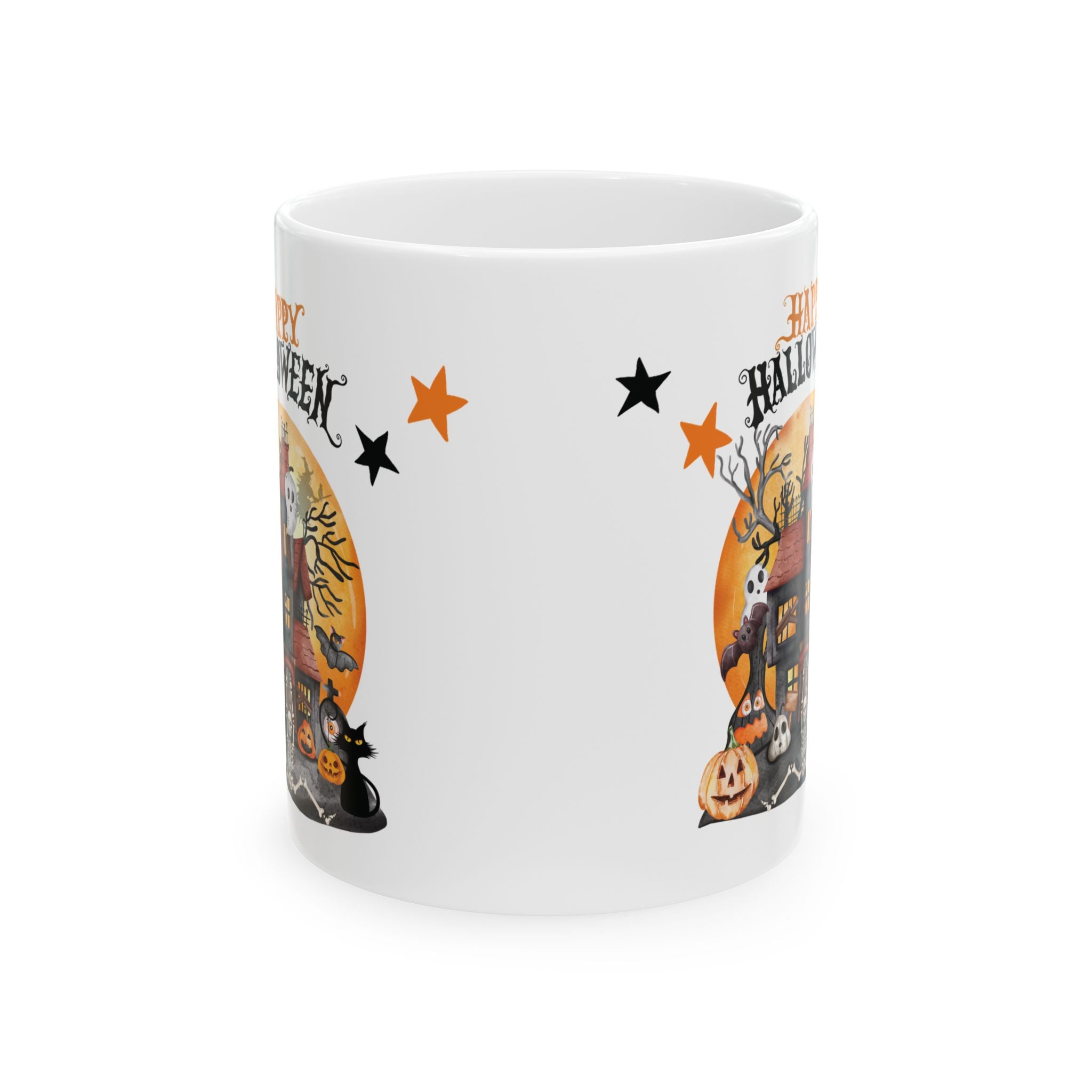 Cute Happy Halloween Funny Coffee Mug Gift For Kids Pumpkin Spooky Cat Boo 11oz
