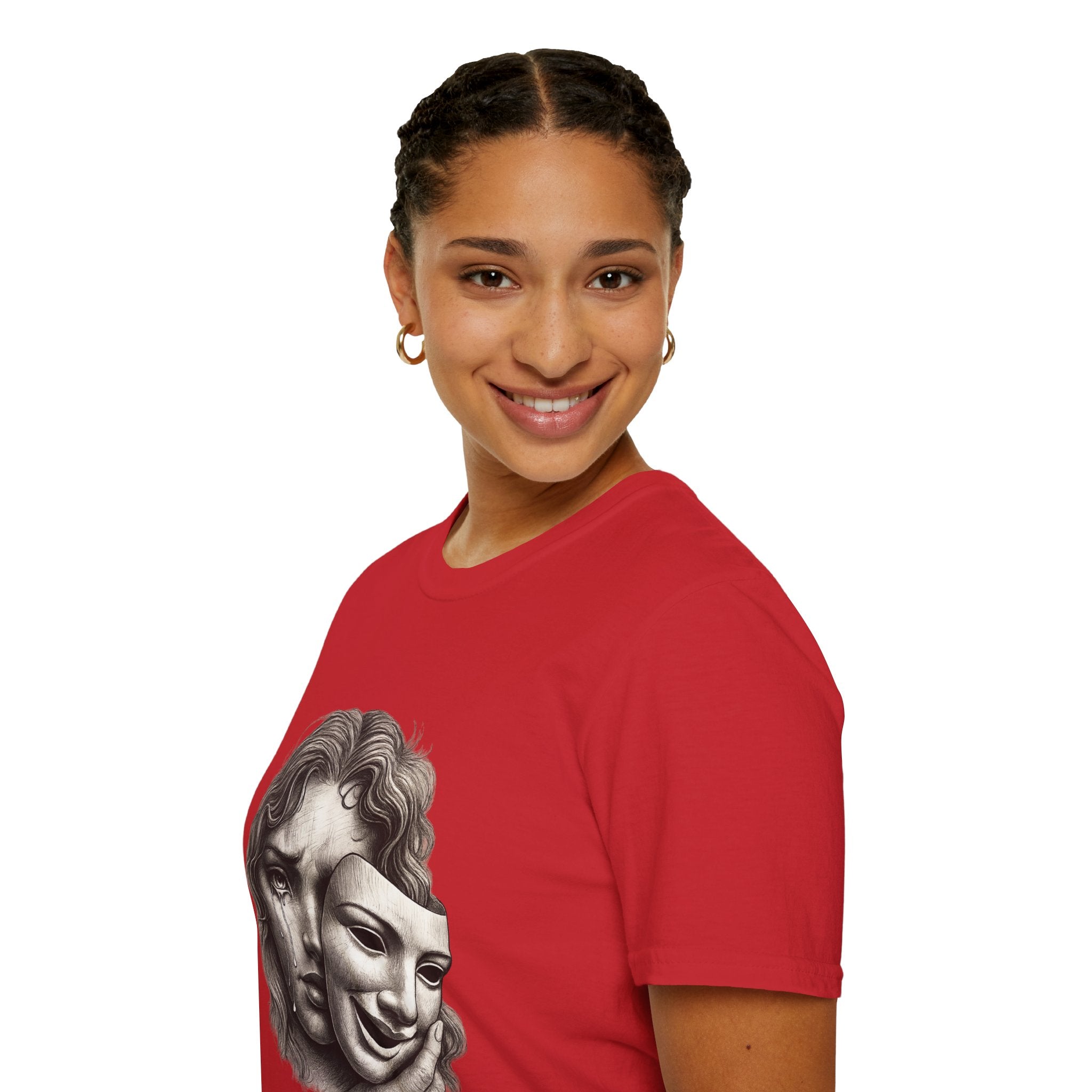 Crying Woman Mask Art T-Shirt | Hidden Emotions Sketch Graphic Tee Unisex Unisex Softstyle T-Shirt