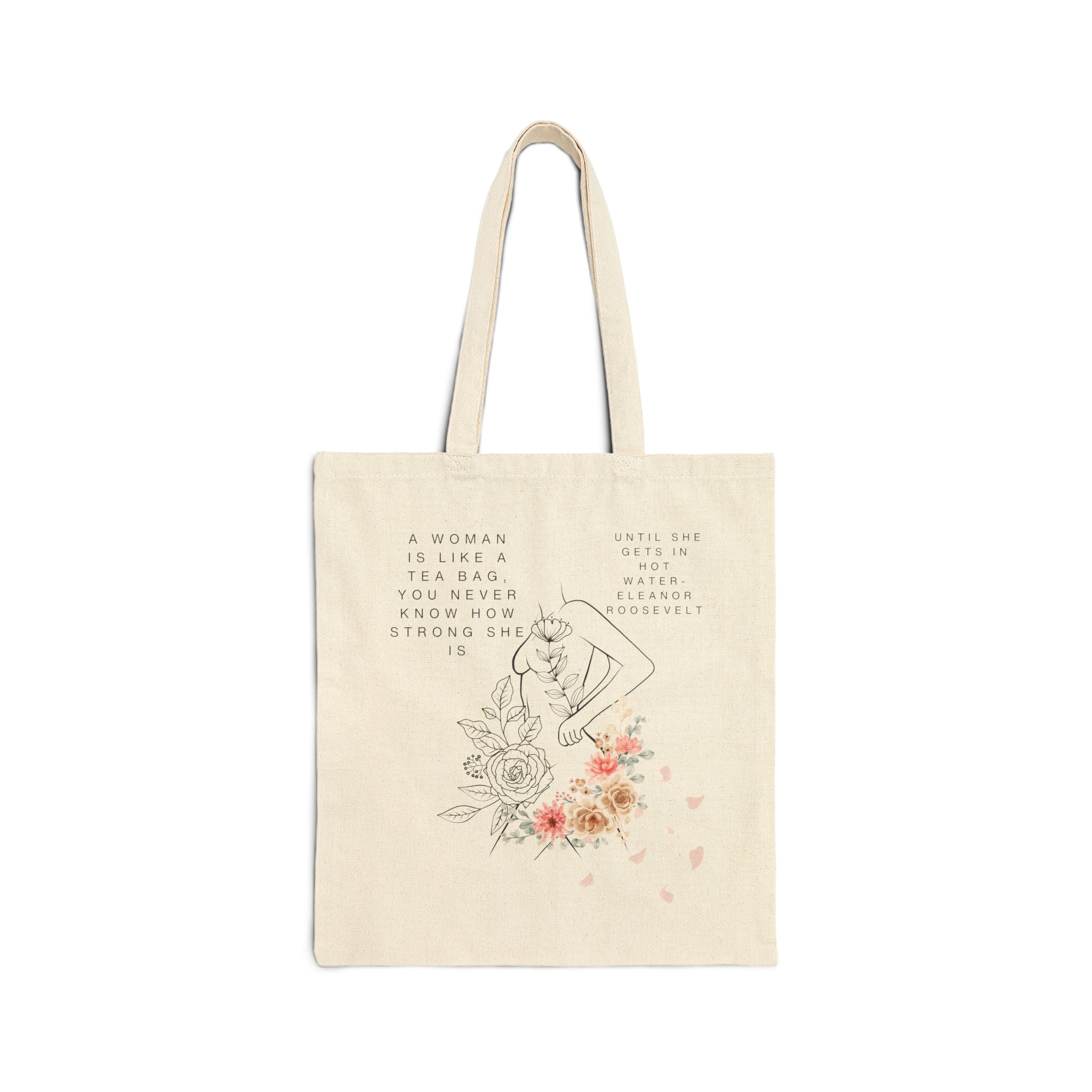 Empowering Lady Flower Cotton Canvas Tote Bag For School Recycle Handbag Fashion Best Gift
