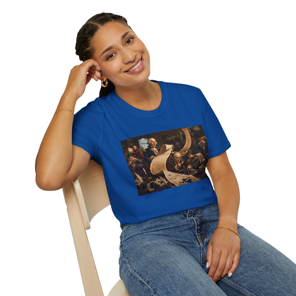 Funny USA Unisex Softstyle T-Shirt Giant Declaration Team Funny Patriotic T-Shirt United States of America Benjamin Franklin George Washington Tshirts
