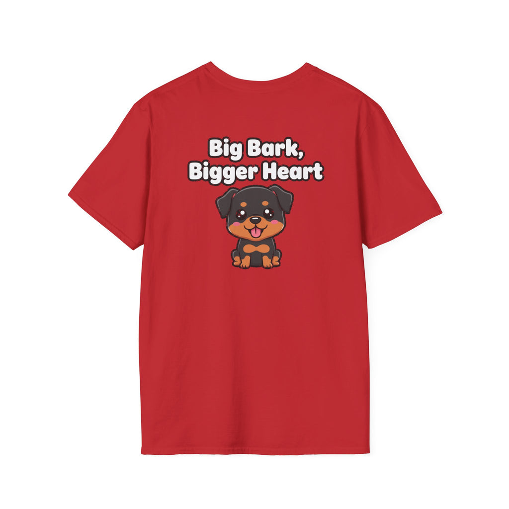 Cute Rottweiler Shirt Big Bark, Bigger Heart Funny Dog Lover Unisex Softstyle Tee Gift