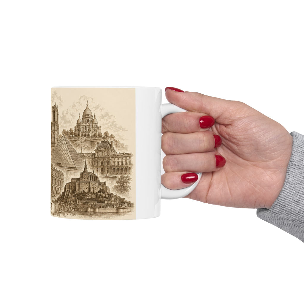 Ceramic Travel Mug French Landmarks Mug — Eiffel Tower Notre Dame Versailles Coffee Cup Gift 11oz 15oz