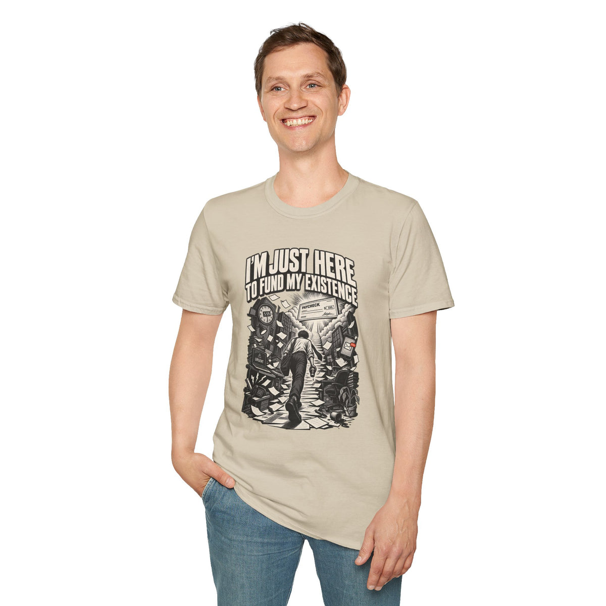 Funny Dark Humor Tshirt — Funny Office Tshirt Dark Humor Graphic Tee Unique Coworker Gift I'M JUST HERE TO FUND MY EXISTENCE Shirt