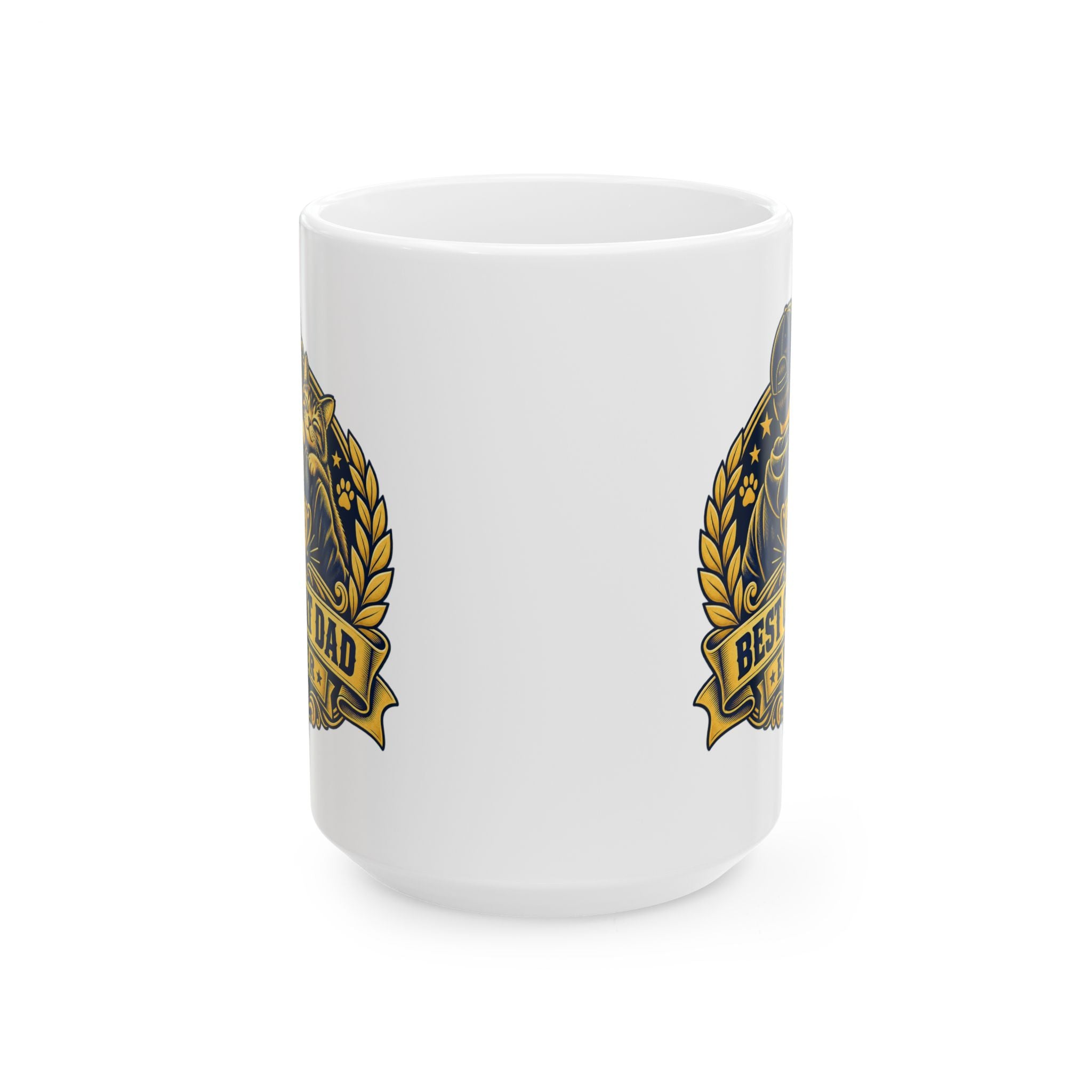 Best Cat Dad Ever Mug Vintage Trophy Badge Coffee Cup Gift Funny Coffee Mug