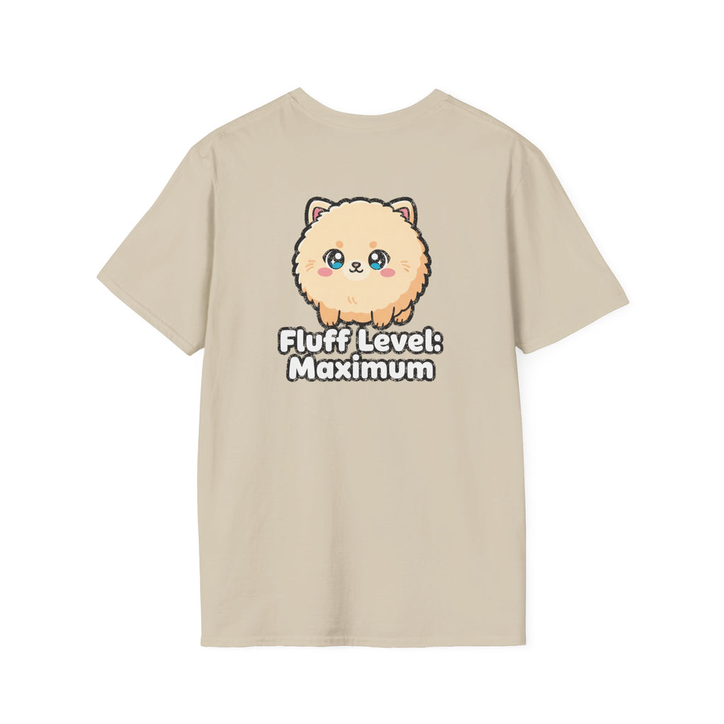 Cute Dog Pomeranian Shirt Fluff Level: Maximum Funny Dog Lover Unisex Softstyle Tee Gift
