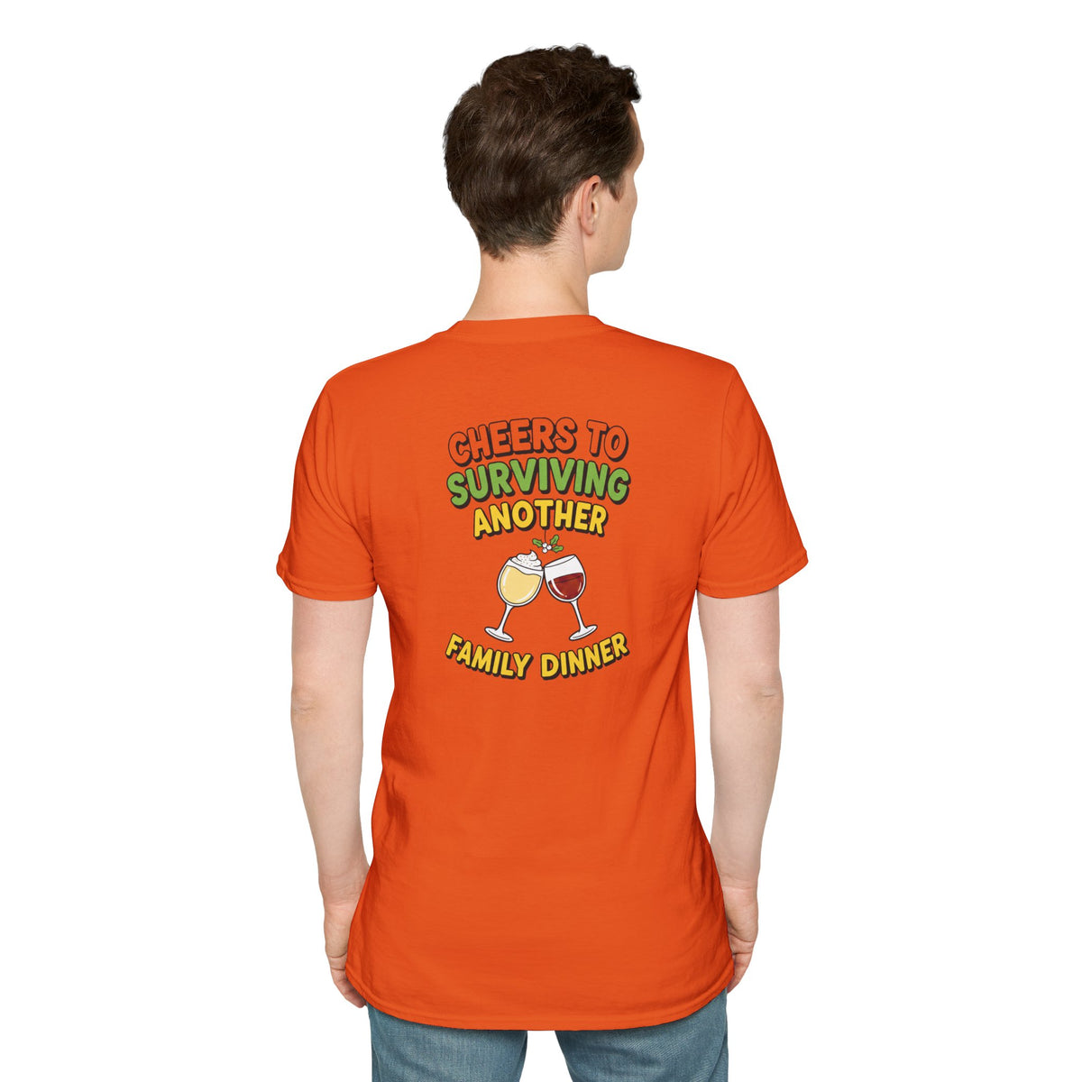 Dark Humor Christmas Shirt Cheers To Surviving Another Family Dinner Funny Sarcastic Unisex Softstyle Tee Adult Christmas Gift