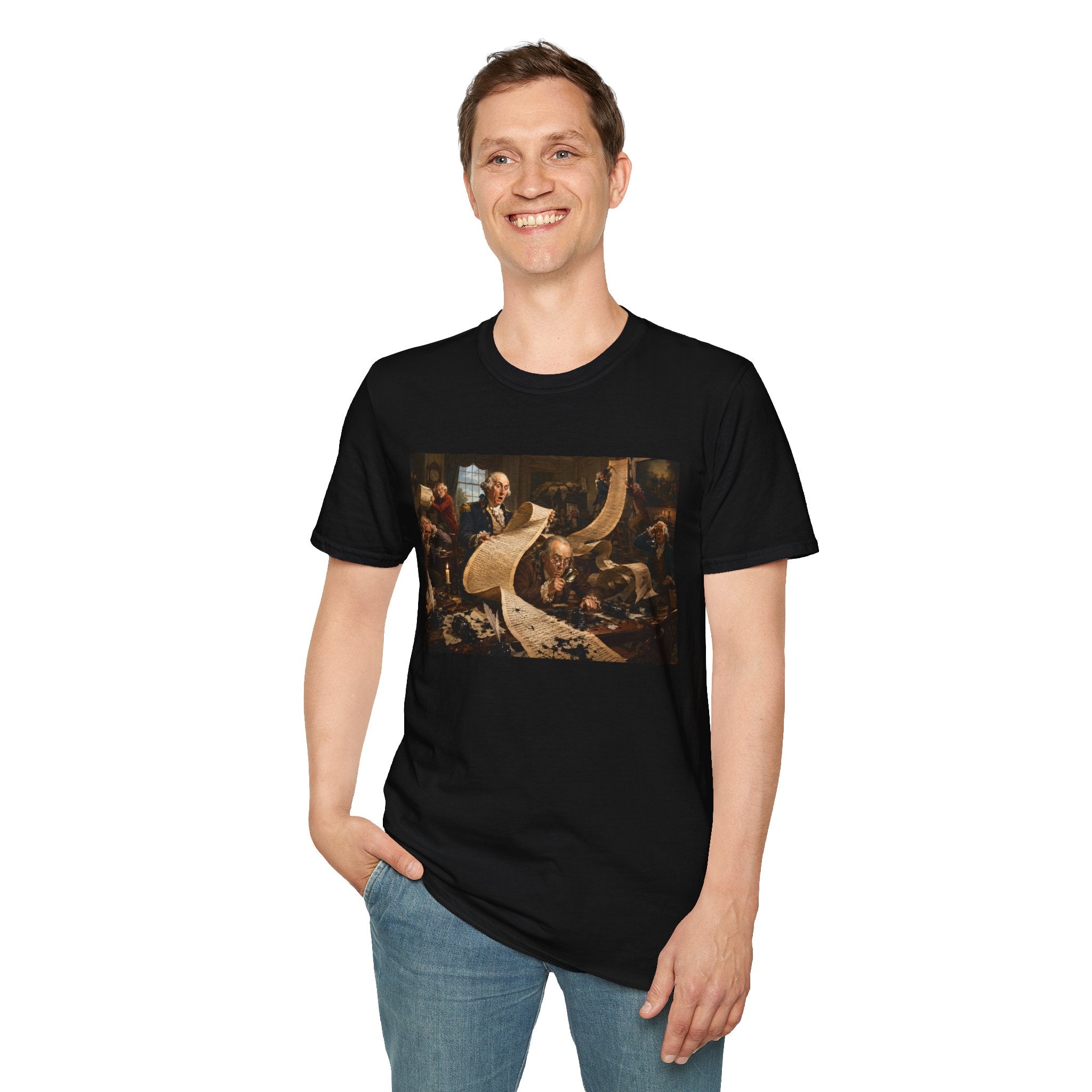 Funny USA Unisex Softstyle T-Shirt Giant Declaration Team Funny Patriotic T-Shirt United States of America Benjamin Franklin George Washington Tshirts