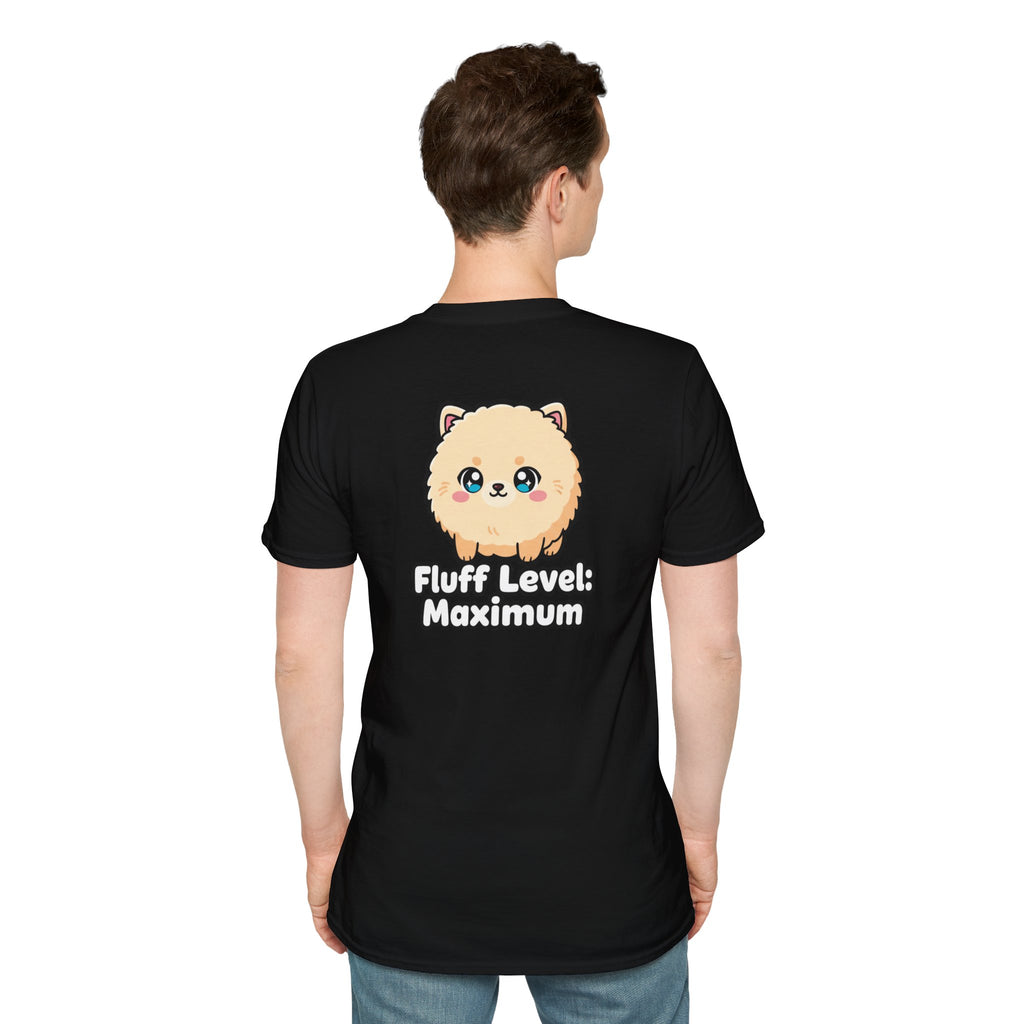 Cute Dog Pomeranian Shirt Fluff Level: Maximum Funny Dog Lover Unisex Softstyle Tee Gift