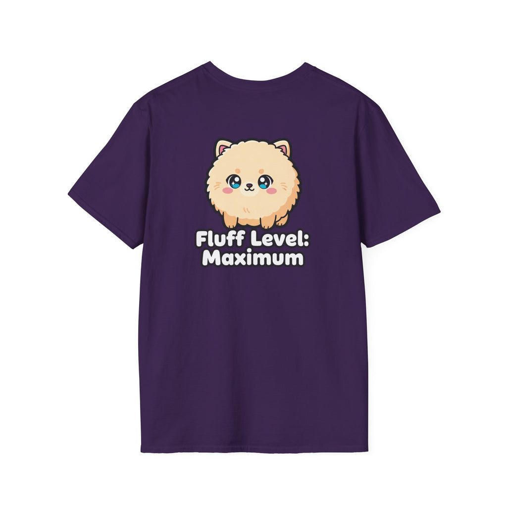 Cute Dog Pomeranian Shirt Fluff Level: Maximum Funny Dog Lover Unisex Softstyle Tee Gift