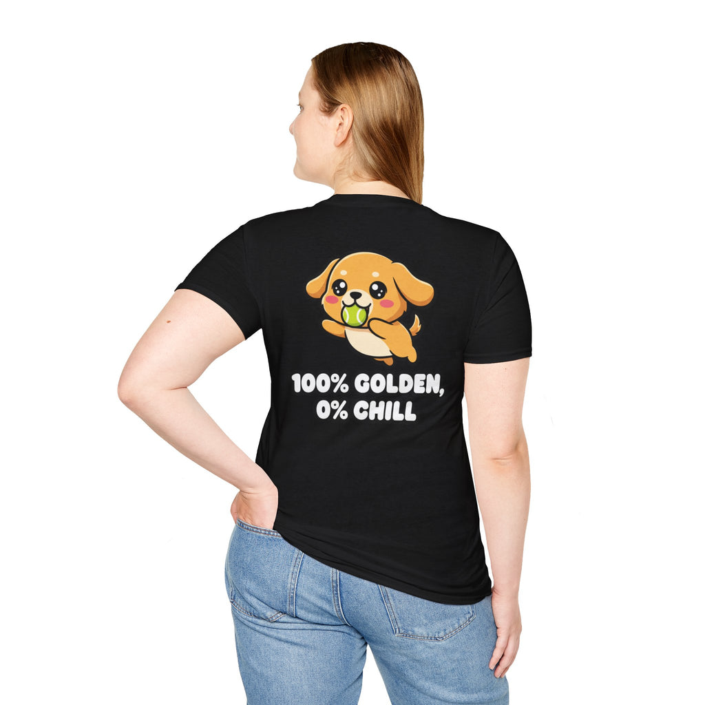 Cute Golden Retriever Shirt 100% Golden, 0% Chill Funny Dog Lover Unisex Softstyle Tee Gift