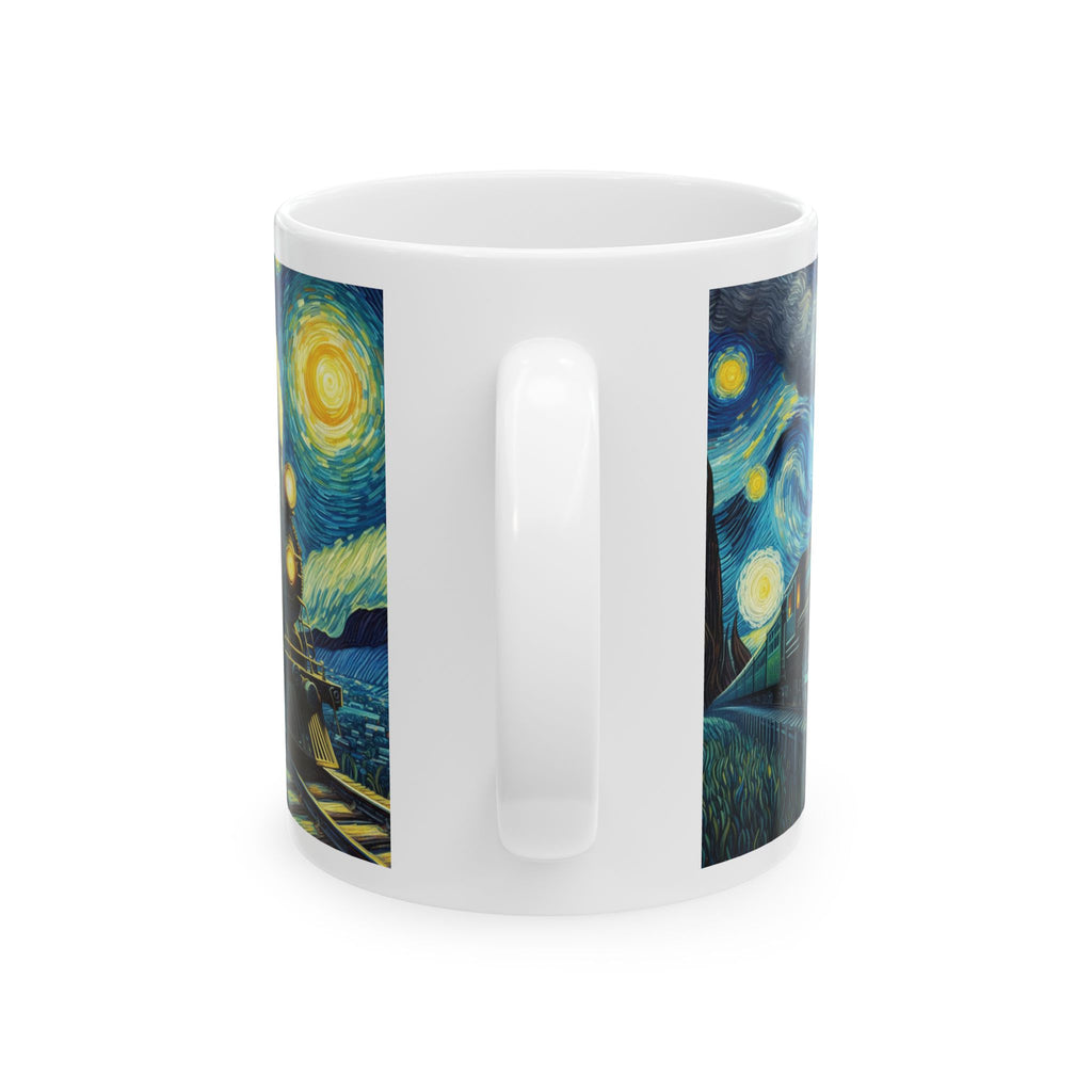 Stunning Steam Train Mug Van Gogh Starry Night Tea Coffee Cup Unique Gift Art AI