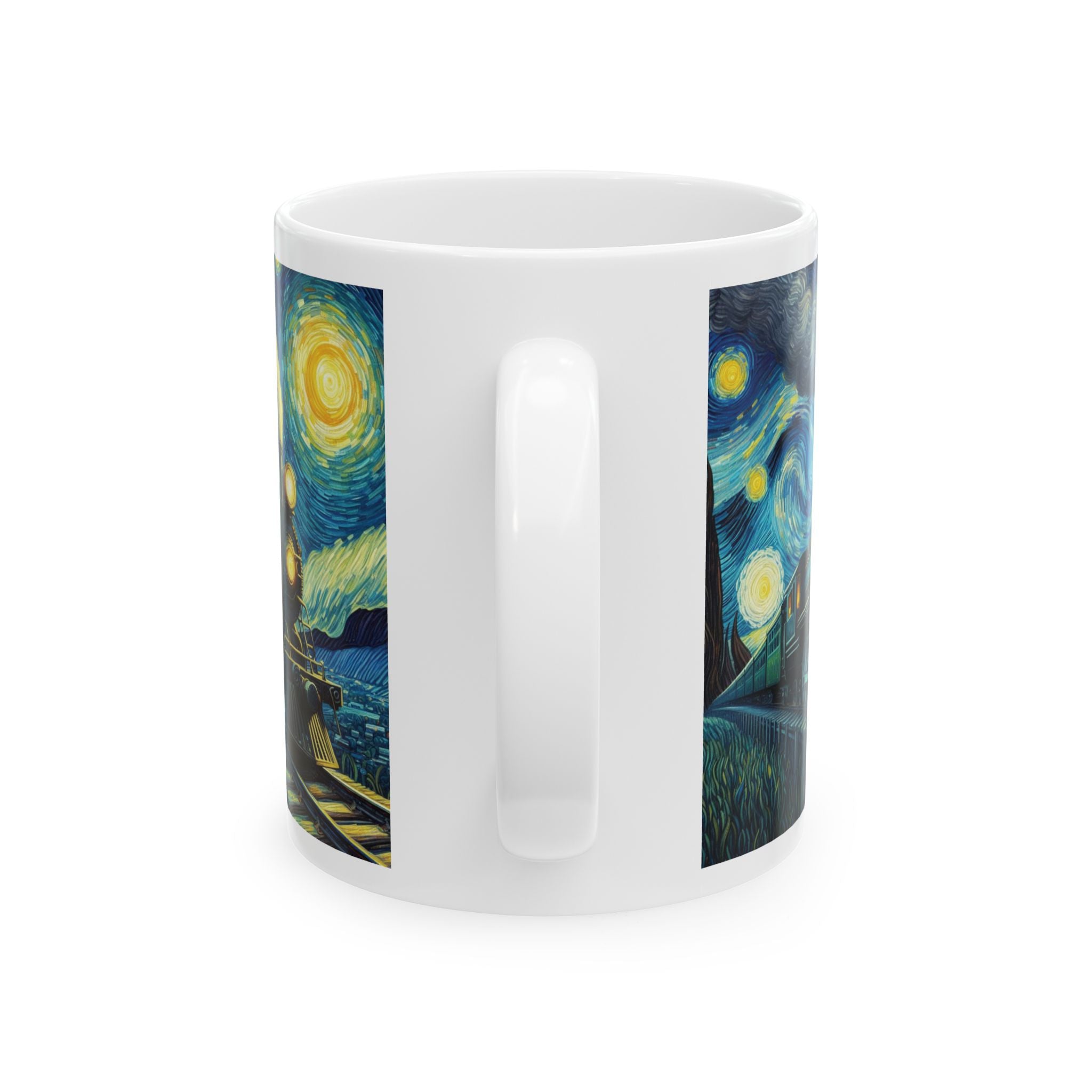 Stunning Steam Train Mug Van Gogh Starry Night Tea Coffee Cup Unique Gift Art AI