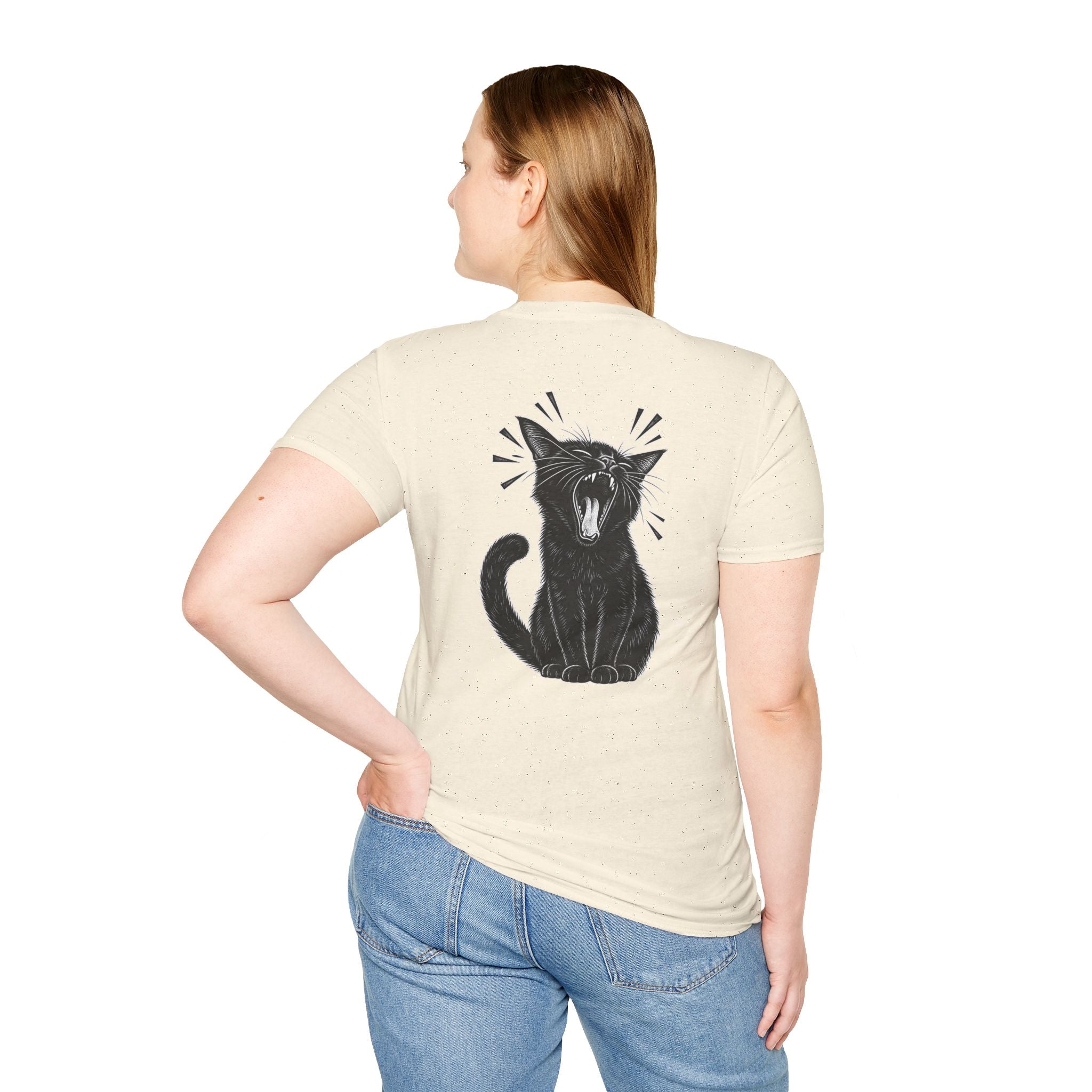 Black Cat Shirt Funny Yawn Comic Style Cat Lover Graphic Tee Unique Gift Black Cat T shirt
