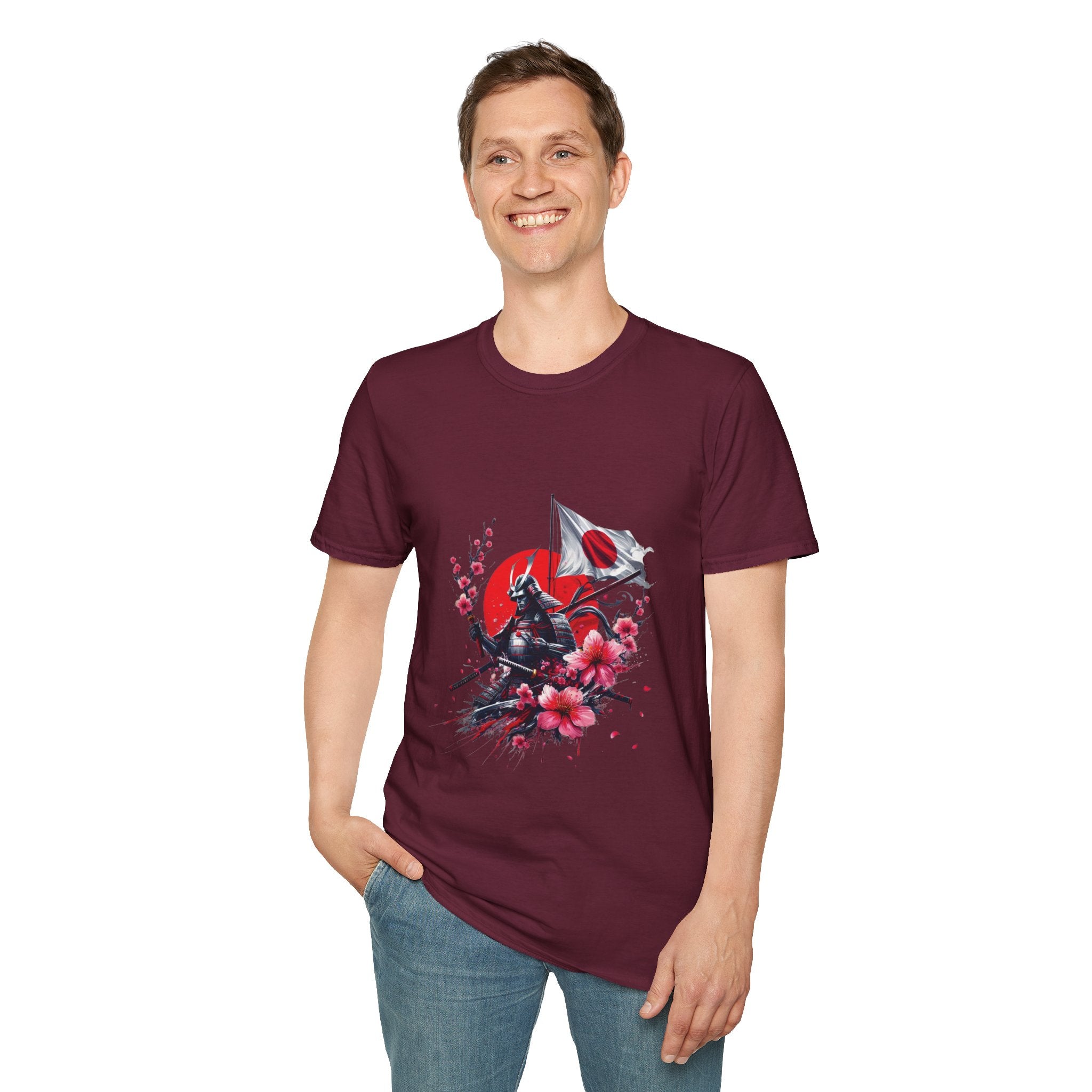 Japan Unisex Softstyle T-Shirt Japanese Art Sakura Samurai Cotton Gift Unique