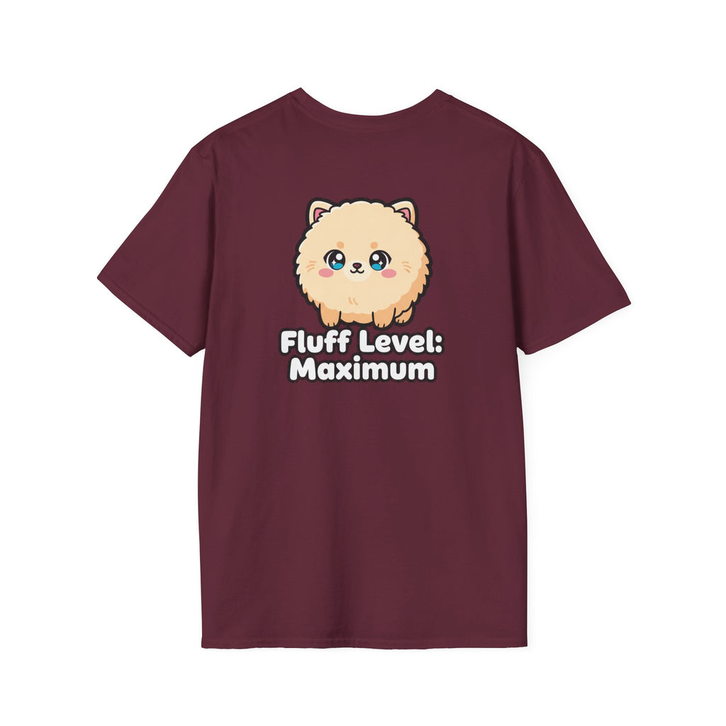 Cute Dog Pomeranian Shirt Fluff Level: Maximum Funny Dog Lover Unisex Softstyle Tee Gift