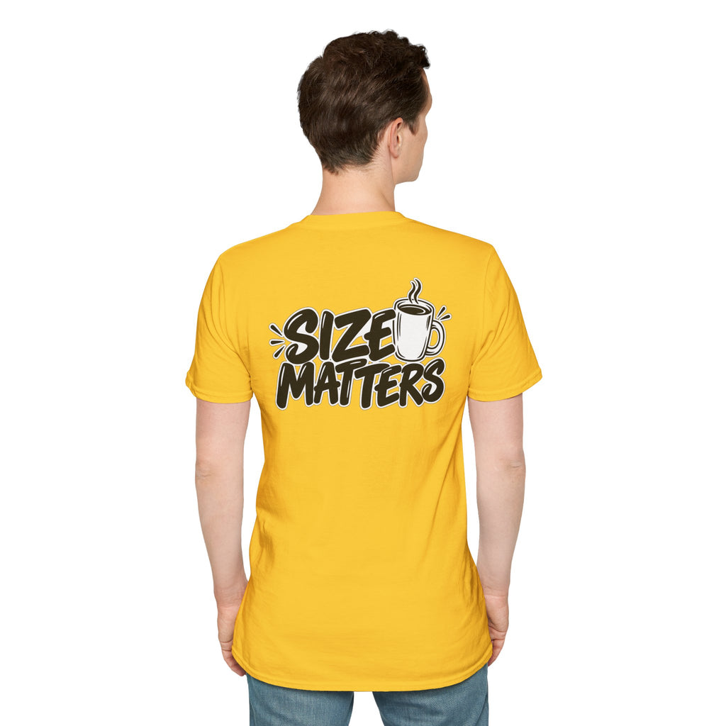 Dark Humor Funny Coffee Shirt Size Matters Novelty Graphic Tee Unique Gift