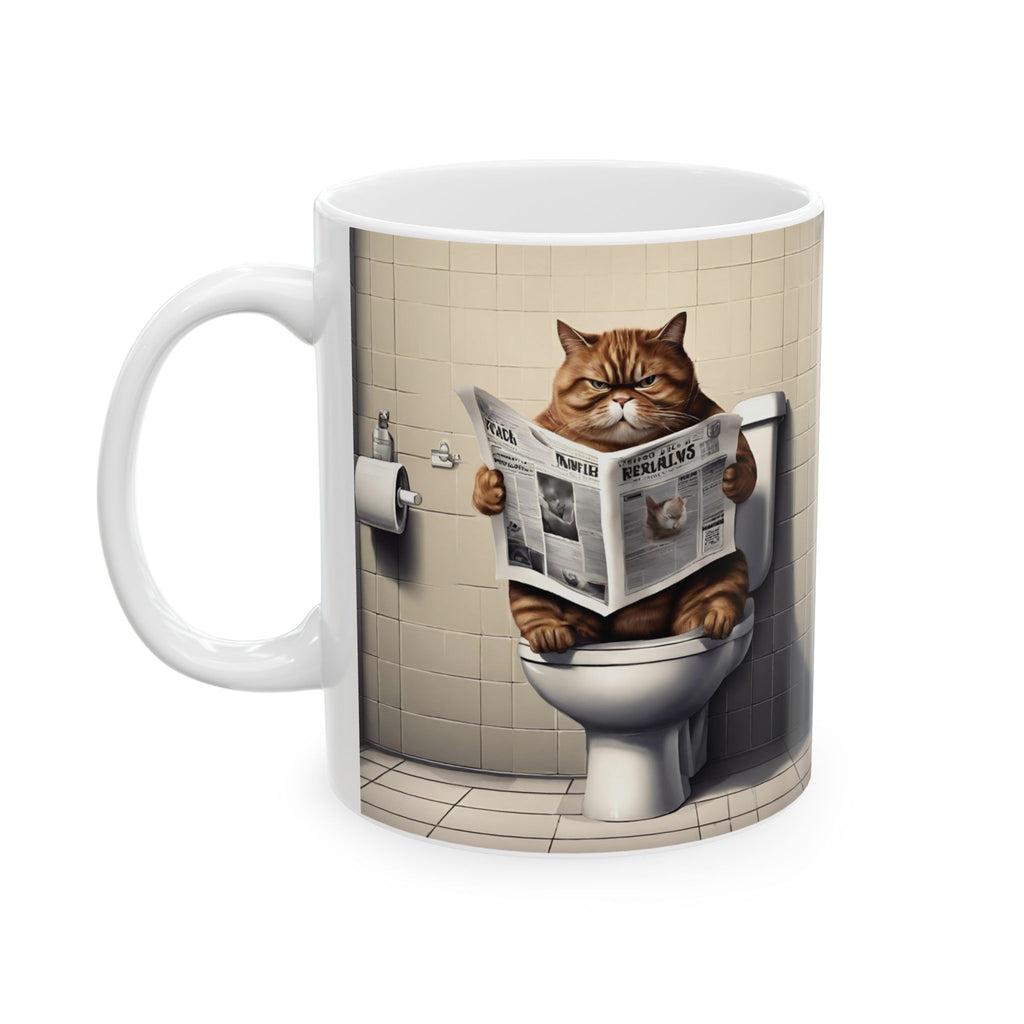 Funny Cat Sitting on Toilet Reading Newspaper Mug Gift Animal Coffee Mug 11oz