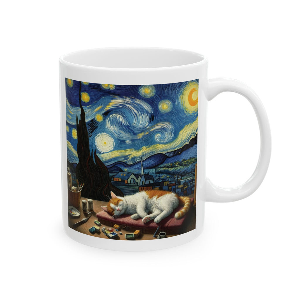 Cat Mug Van Gogh Art Funny The Starry Night Coffee Tea Cup Ceramic Mug Mom Gift