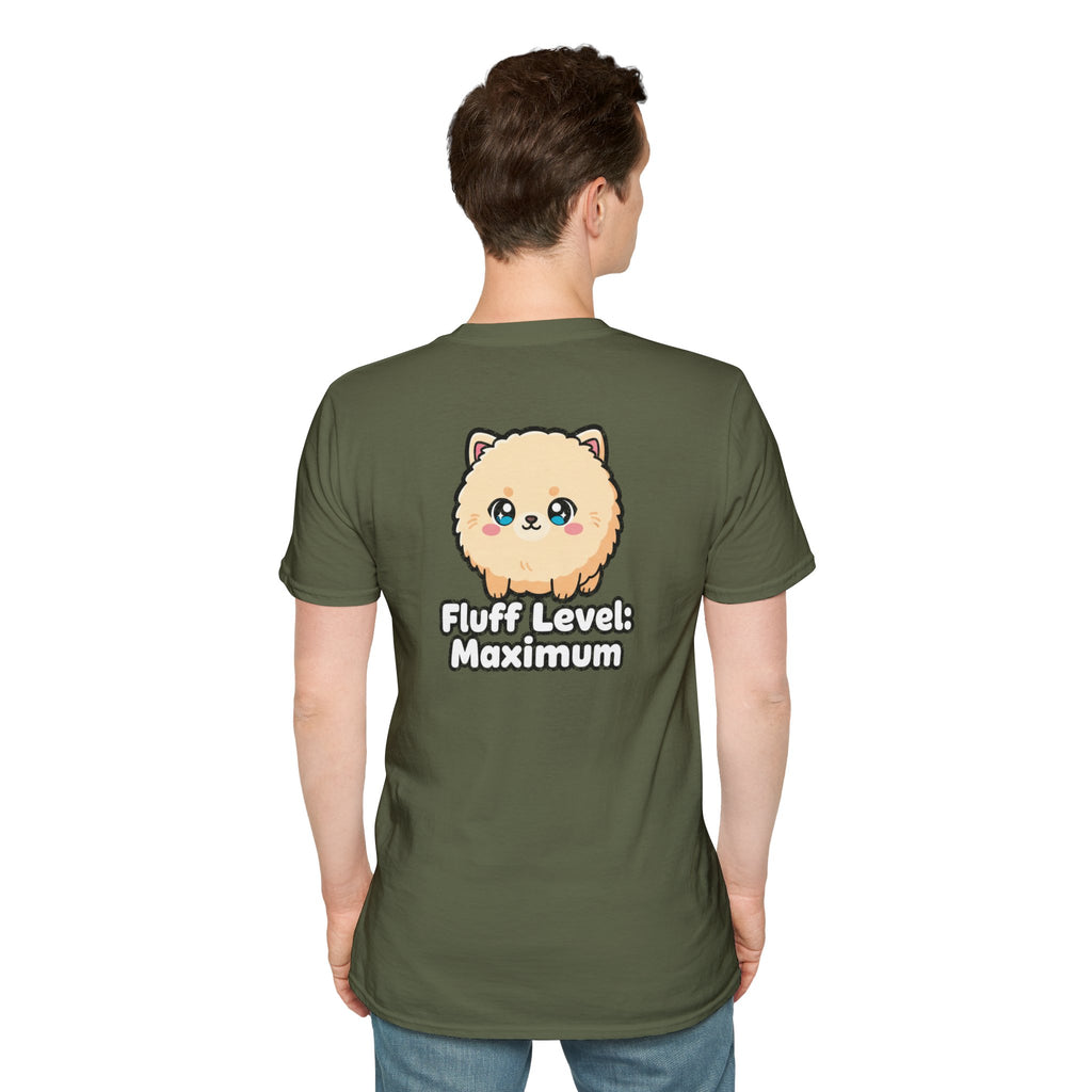 Cute Dog Pomeranian Shirt Fluff Level: Maximum Funny Dog Lover Unisex Softstyle Tee Gift