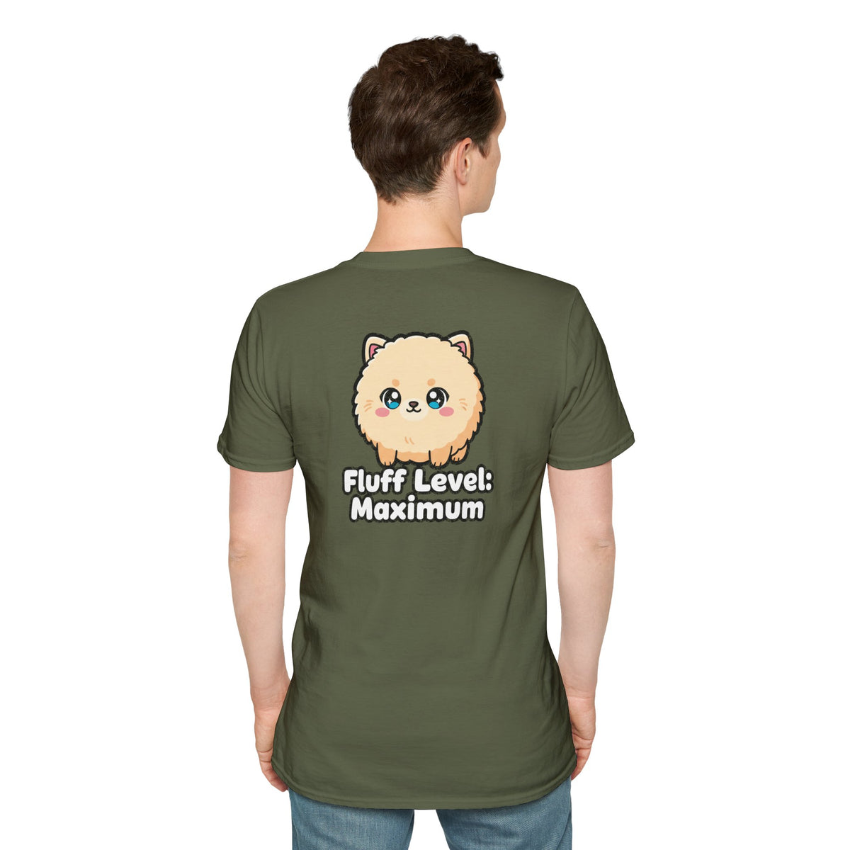 Cute Dog Pomeranian Shirt Fluff Level: Maximum Funny Dog Lover Unisex Softstyle Tee Gift