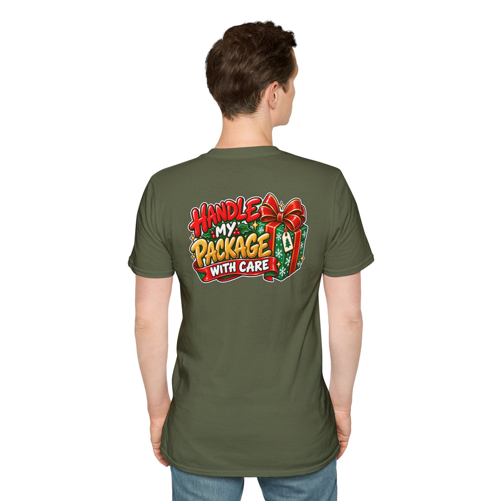 Funny Christmas Pun Tee Cheeky Holiday Shirt Dark Humor Funny Shirt HANDLE MY PACKAGE WITH CARE T-Shirt Unique Gift