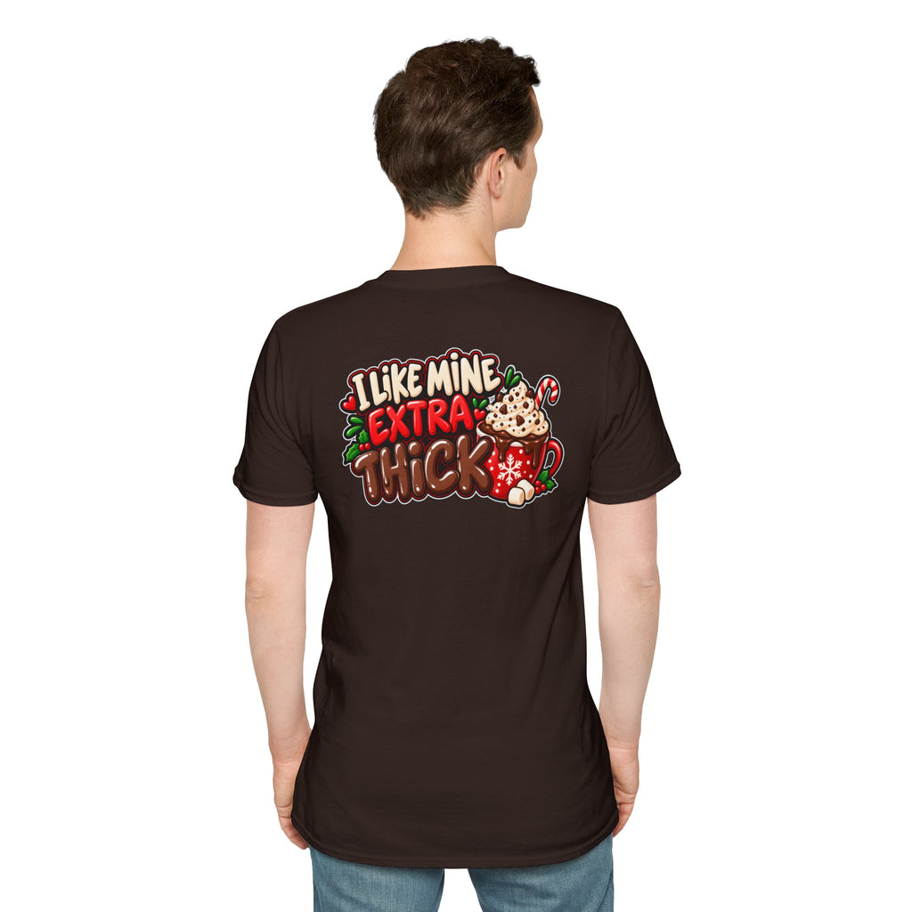 Funny Christmas Pun Tee Cheeky Holiday Shirt Dark Humor Funny Shirt I LIKE MINE EXTRA THICK T-Shirt Unique Gift