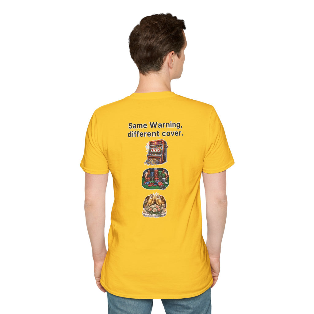 Funny Marriage T-Shirt Same Warning Different Cover Casino Gambling Wedding Humor Shirt Groom Bachelor Party Tee