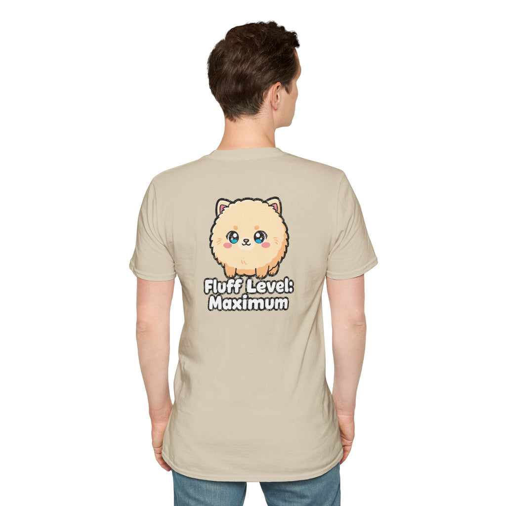 Cute Dog Pomeranian Shirt Fluff Level: Maximum Funny Dog Lover Unisex Softstyle Tee Gift