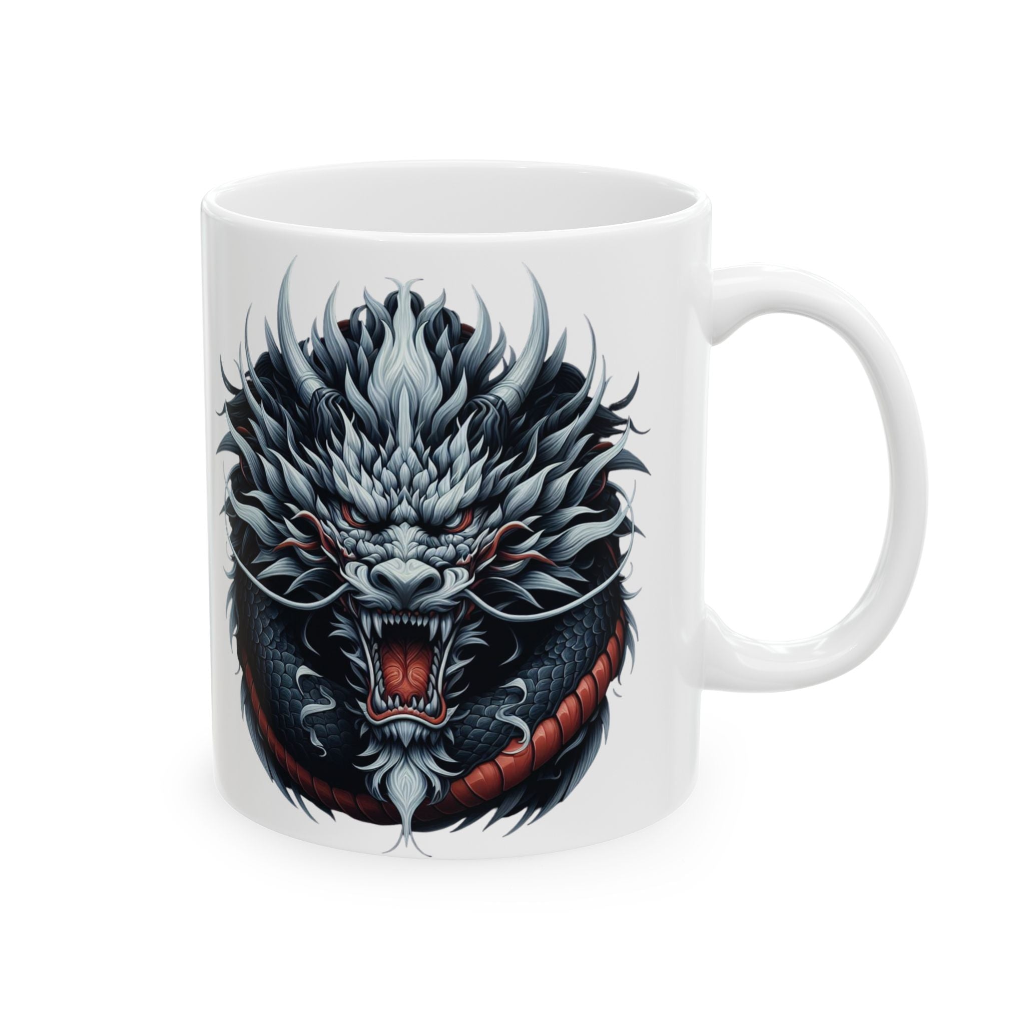 Japan Dragon Mug White Ceramic Tea Coffee Cup Unique Birthday Gift Animal Lover 11oz