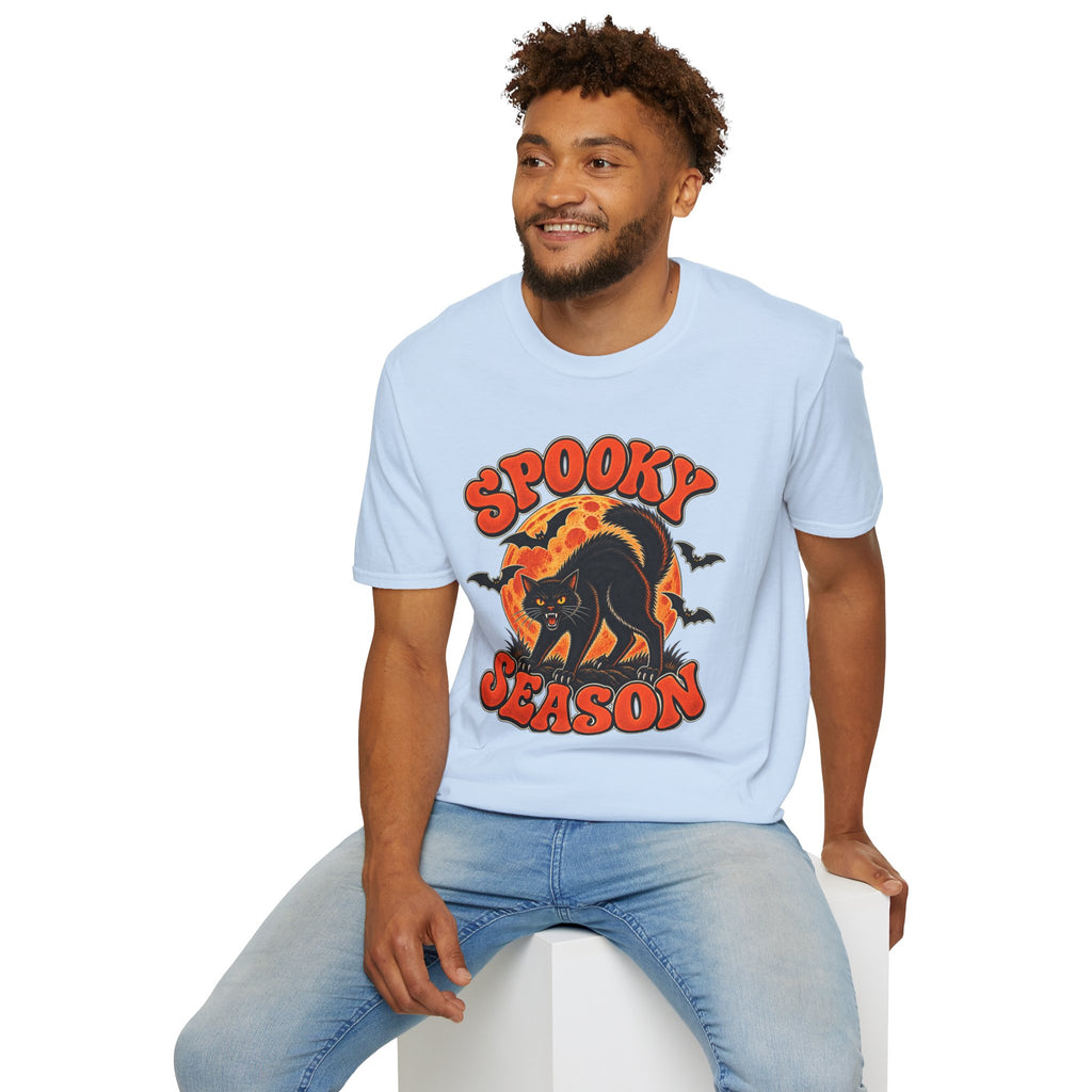 Retro Black Cat Halloween Shirt | Vintage Spooky Season Graphic Tee | Womens Halloween T-Shirt