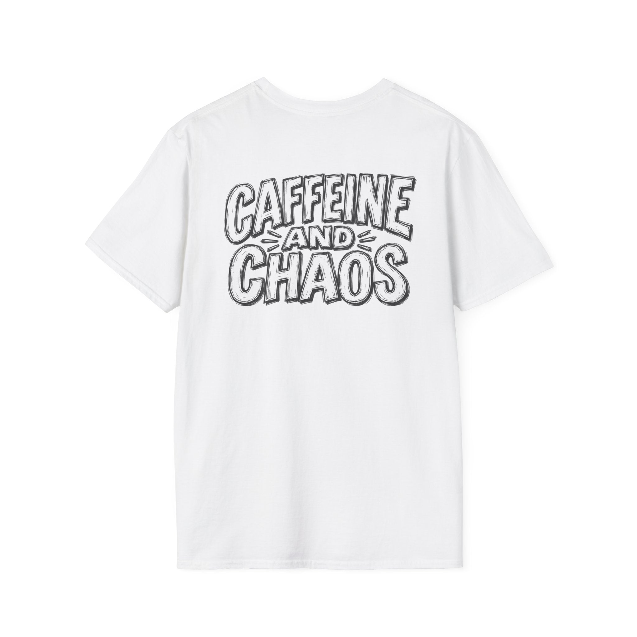 Funny Caffeine and Chaos Shirt Coffee Lover Graphic Tee Dark Humor Tshirt Funny Office Tshirt